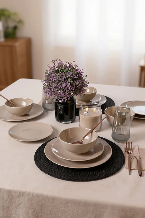 Hermia Set de cena de 12 piezas en cerámica Taupe